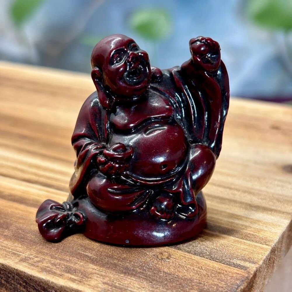 VTG Lucky Happy Buddha Miniature Figurine Feng Shui Red Resin